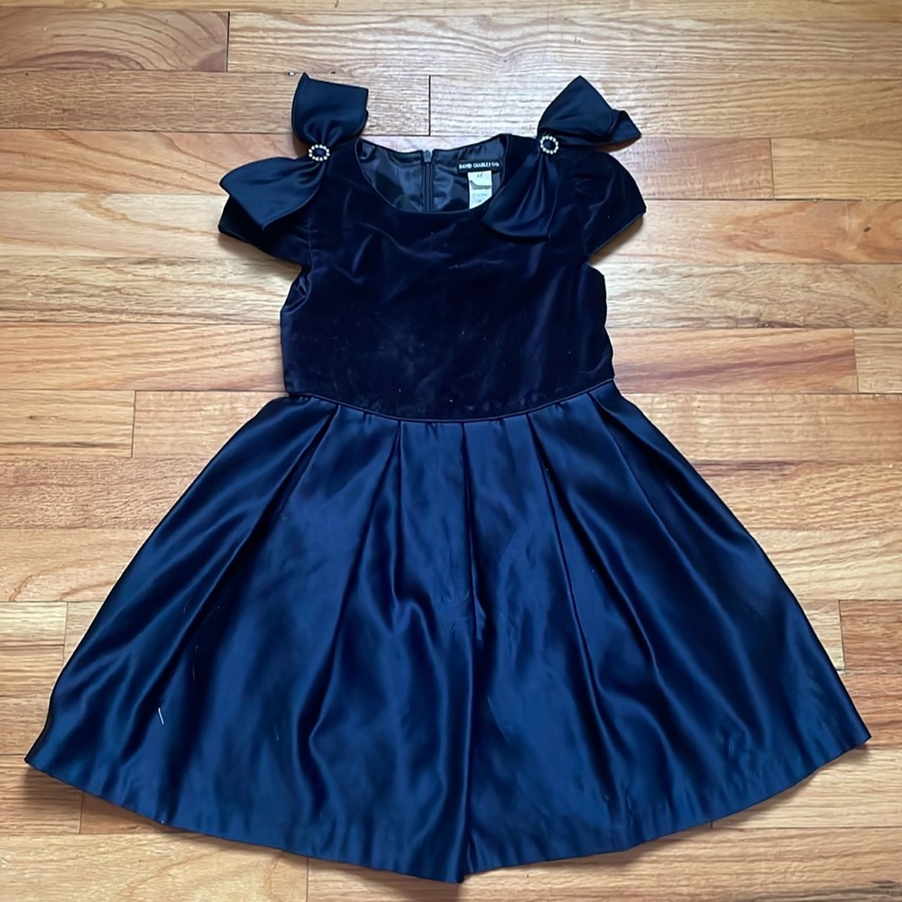 David Charles Navy dress formal with diamond rhinestone circles in the bow 4T